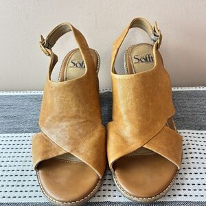 Sofft Women’s Heeled Brown Leather Sandal Shoes Size 8M